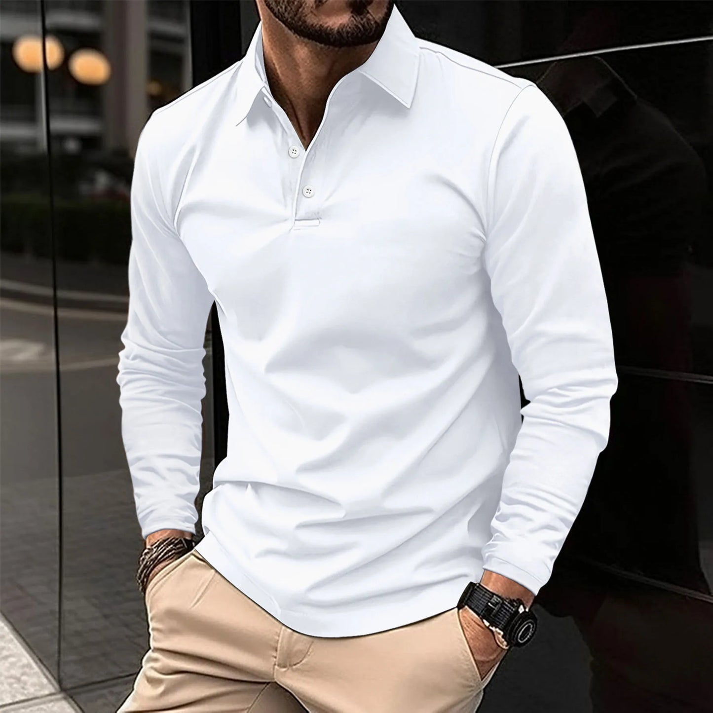 Herren Langarm-Poloshirt Klassisch Elegant - Norvielle