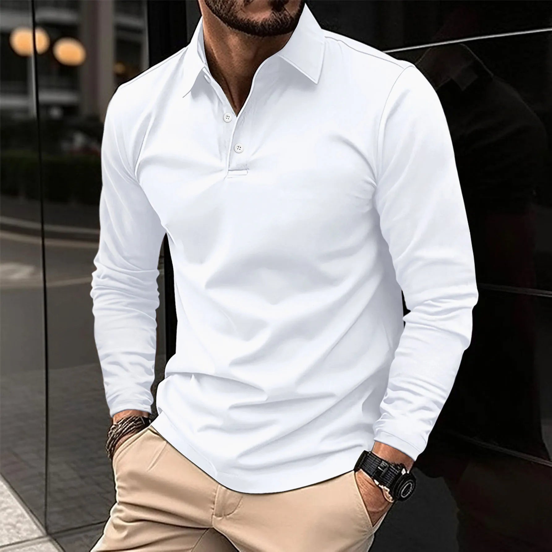 Herren Langarm-Poloshirt Klassisch Elegant - Norvielle