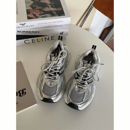 Damen Sneaker Grau Chunky Atmungsaktives Mesh Bequem