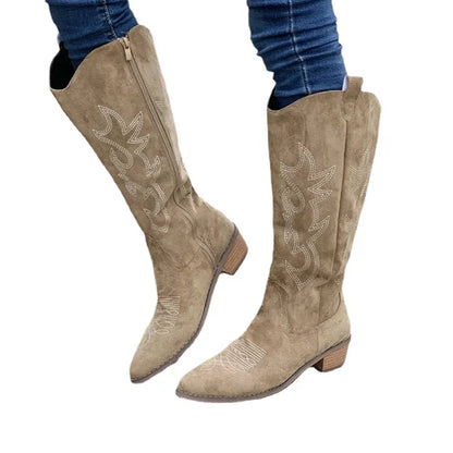 Damen Westernstiefel Stilvoll Leder Braun