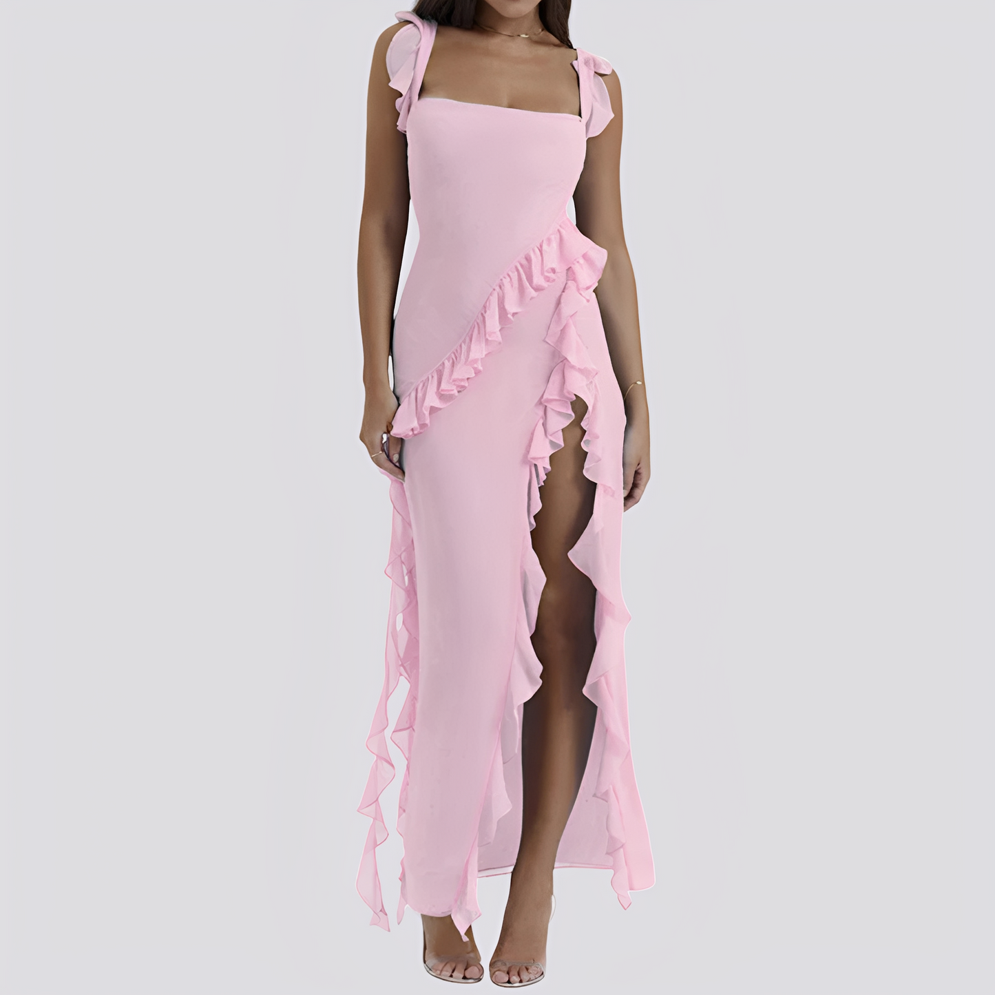 Damen Sommerkleid Rüschen Hochschlitz Lässig - Norvielle