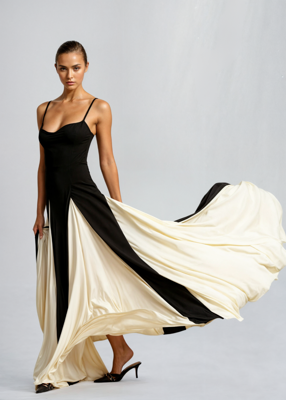 Elegantes Damen Maxikleid mit V-Ausschnitt und Rüschen
