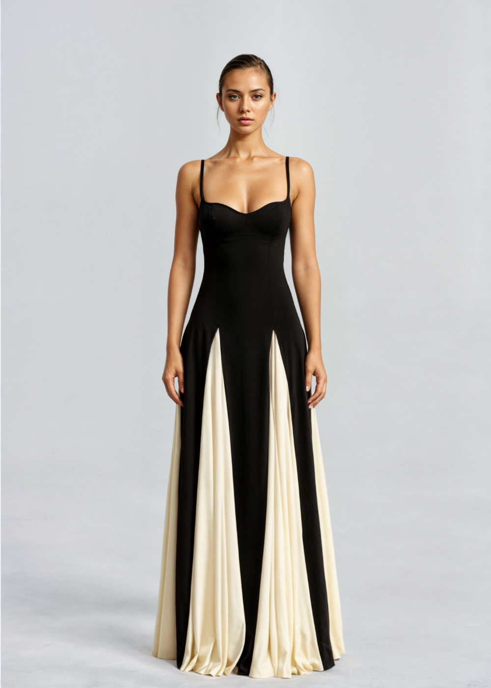 Elegantes Damen Maxikleid mit V-Ausschnitt und Rüschen