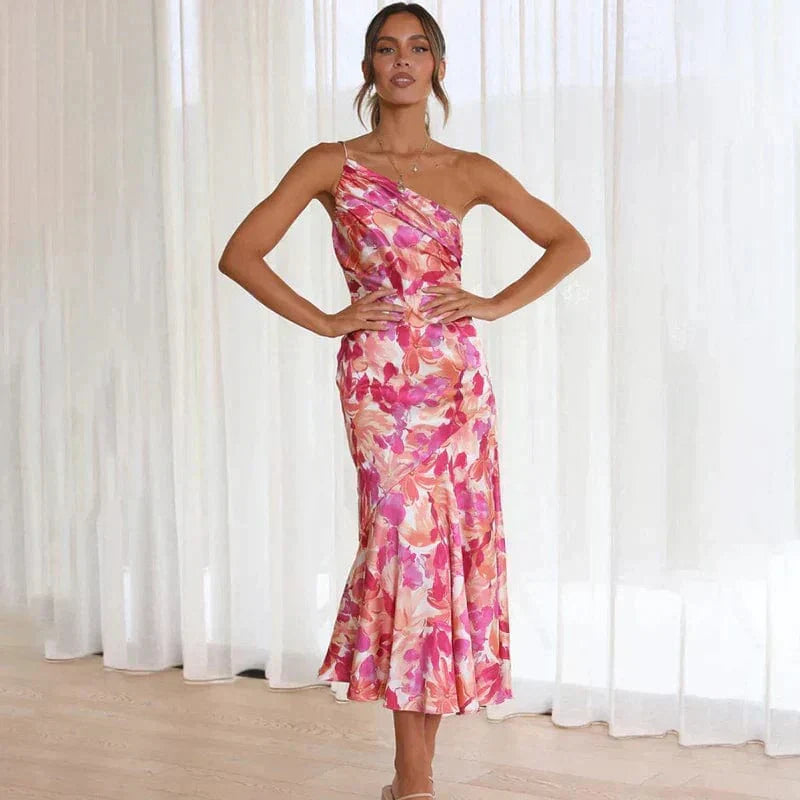 Damenkleid One-Shoulder Blumenmuster Elegantes
