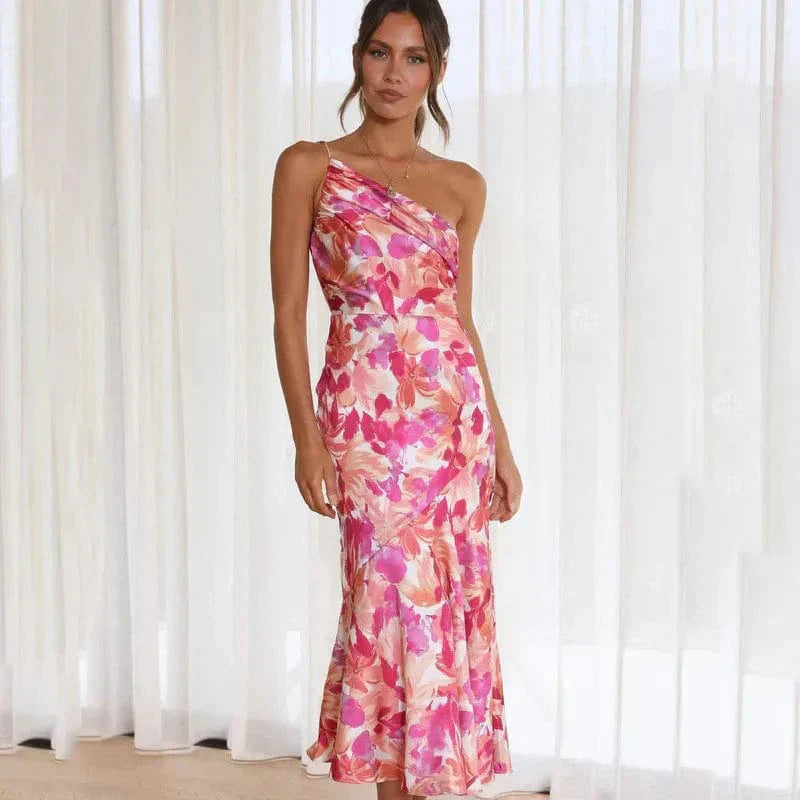Damenkleid One-Shoulder Blumenmuster Elegantes - Norvielle