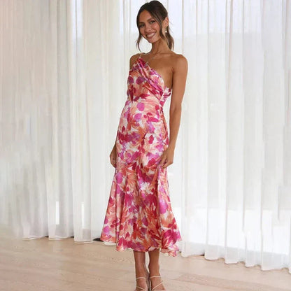 Damenkleid One-Shoulder Blumenmuster Elegantes