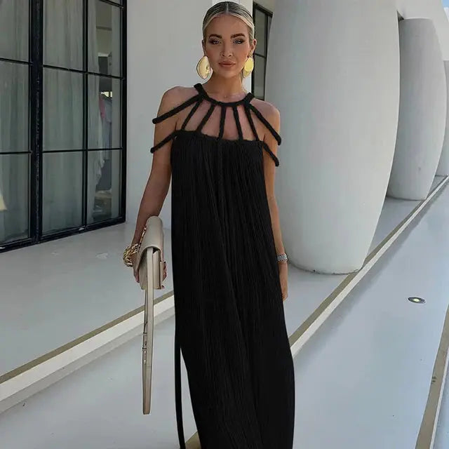 Damen Maxikleid Lang mit Drapierung und Trägern - Norvielle