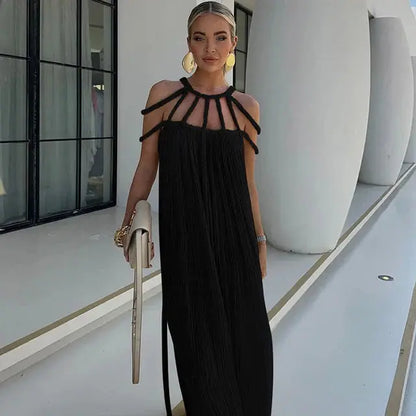 Damen Maxikleid Lang mit Drapierung und Trägern - Norvielle