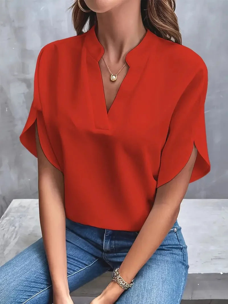 Elegante Damenbluse V-Ausschnitt Fließend