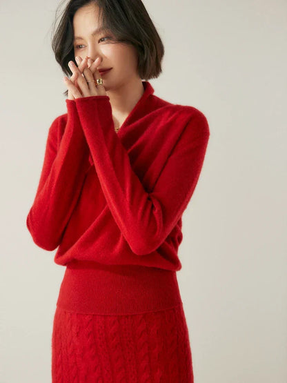 Damen Wickelpullover Überkreuzdesign aus Kaschmir Modern