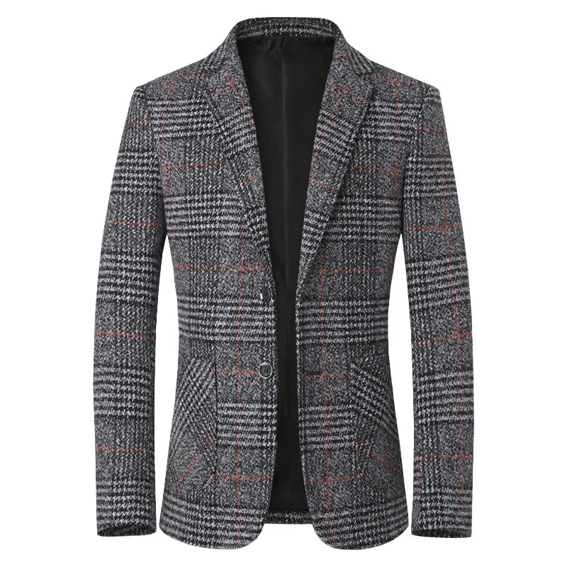 Herren Blazer Slim Fit Tweed Elegant dunkelgrau