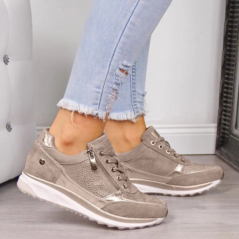 Damen Schnürschuhe Lässig mit Reißverschluss im Heidi Stil