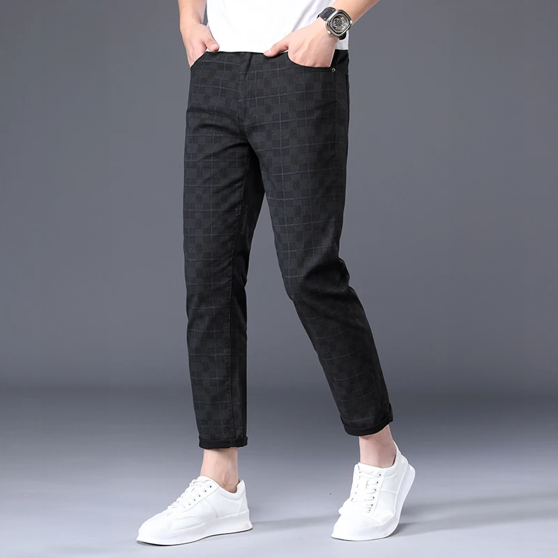 Herren Slim-Fit-Hosen Kariert -Grau
