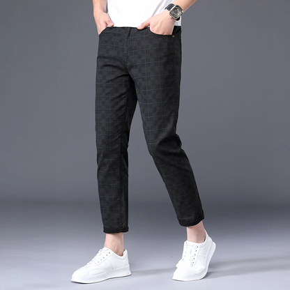 Herren Slim-Fit-Hosen Kariert -Grau