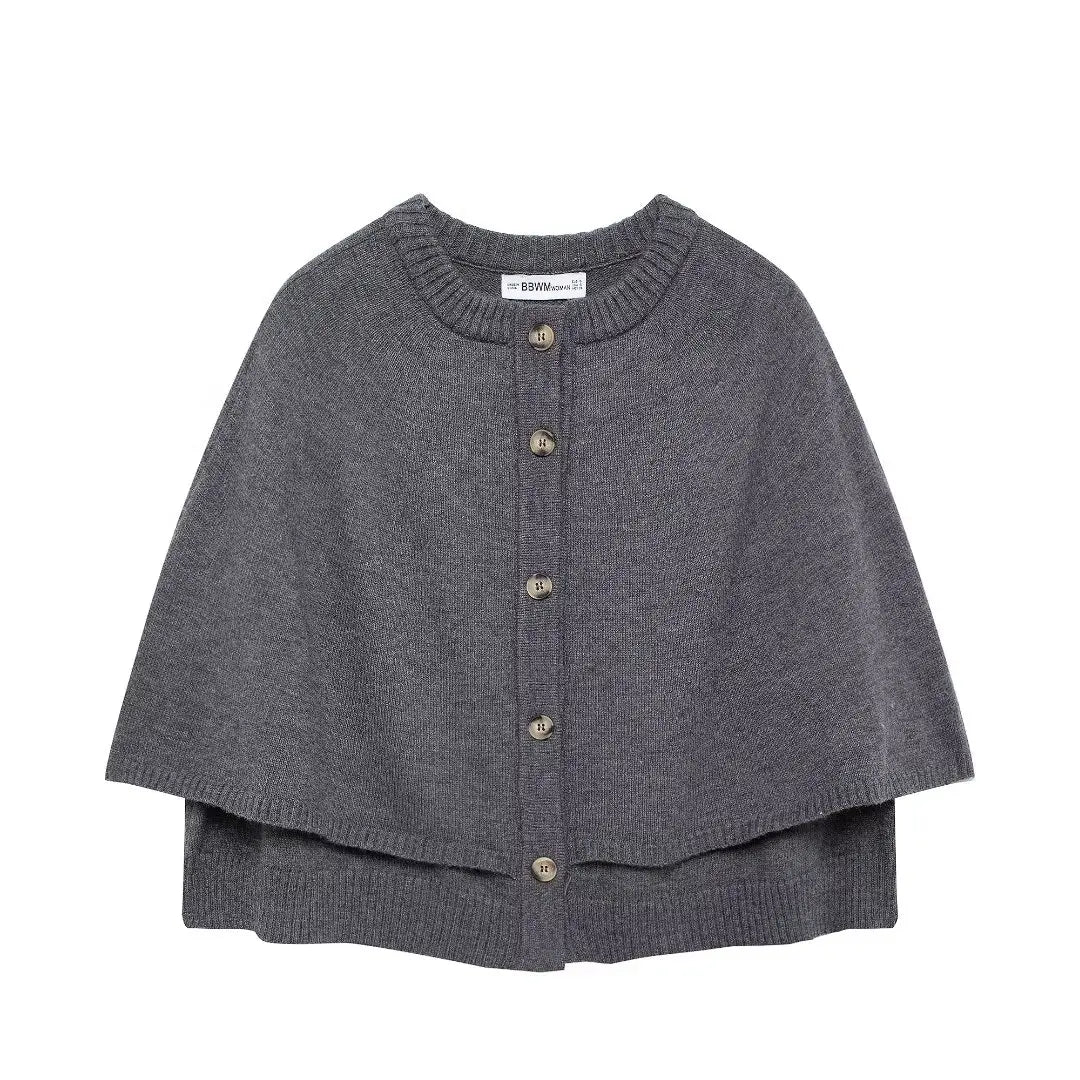 Damen Strickweste Modern Knöpfe Cape-Look