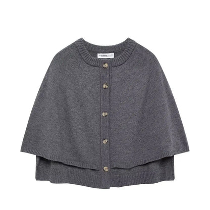 Damen Strickweste Modern Knöpfe Cape-Look