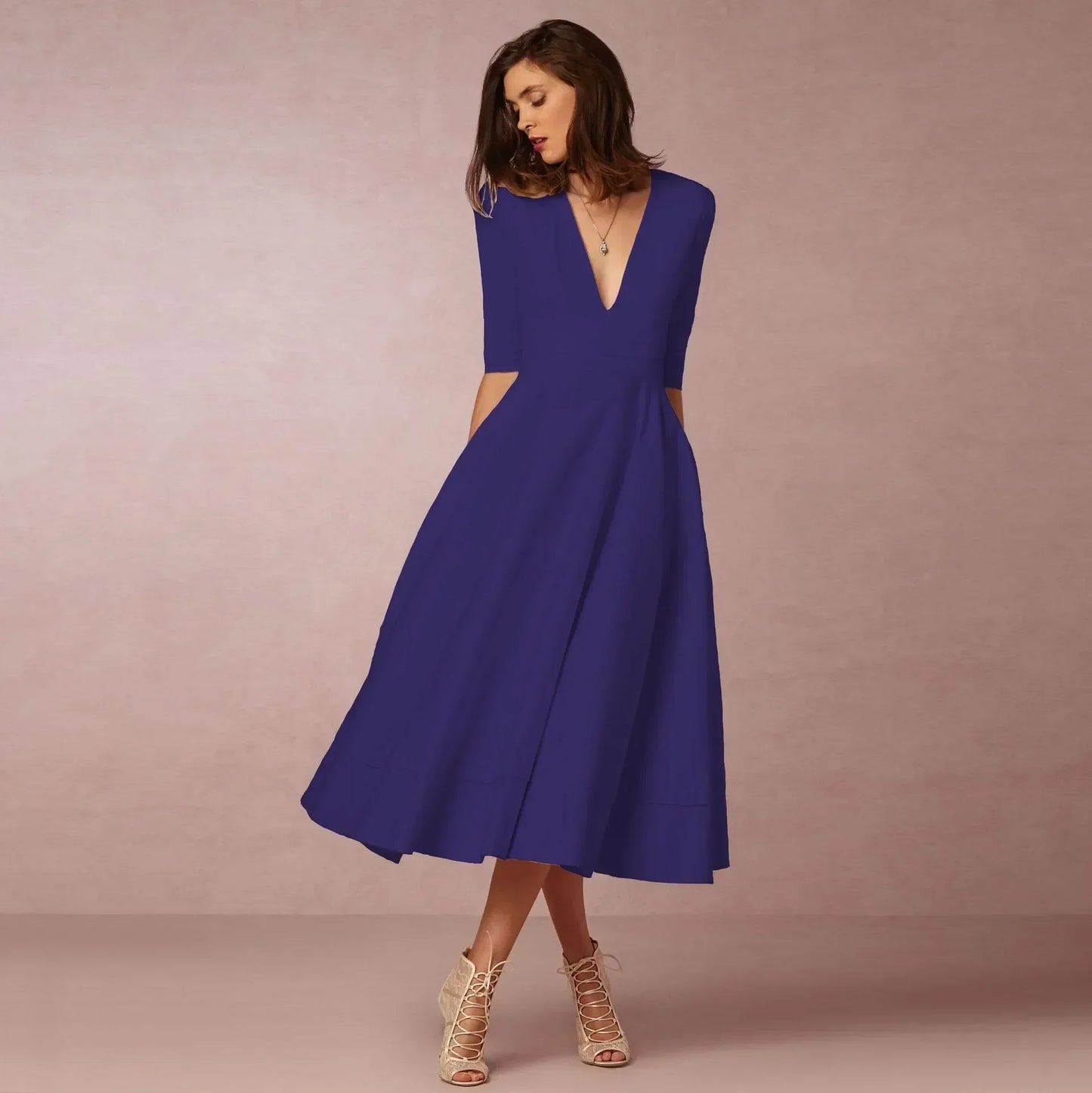 Damen Midi Kleid Fließend Lang