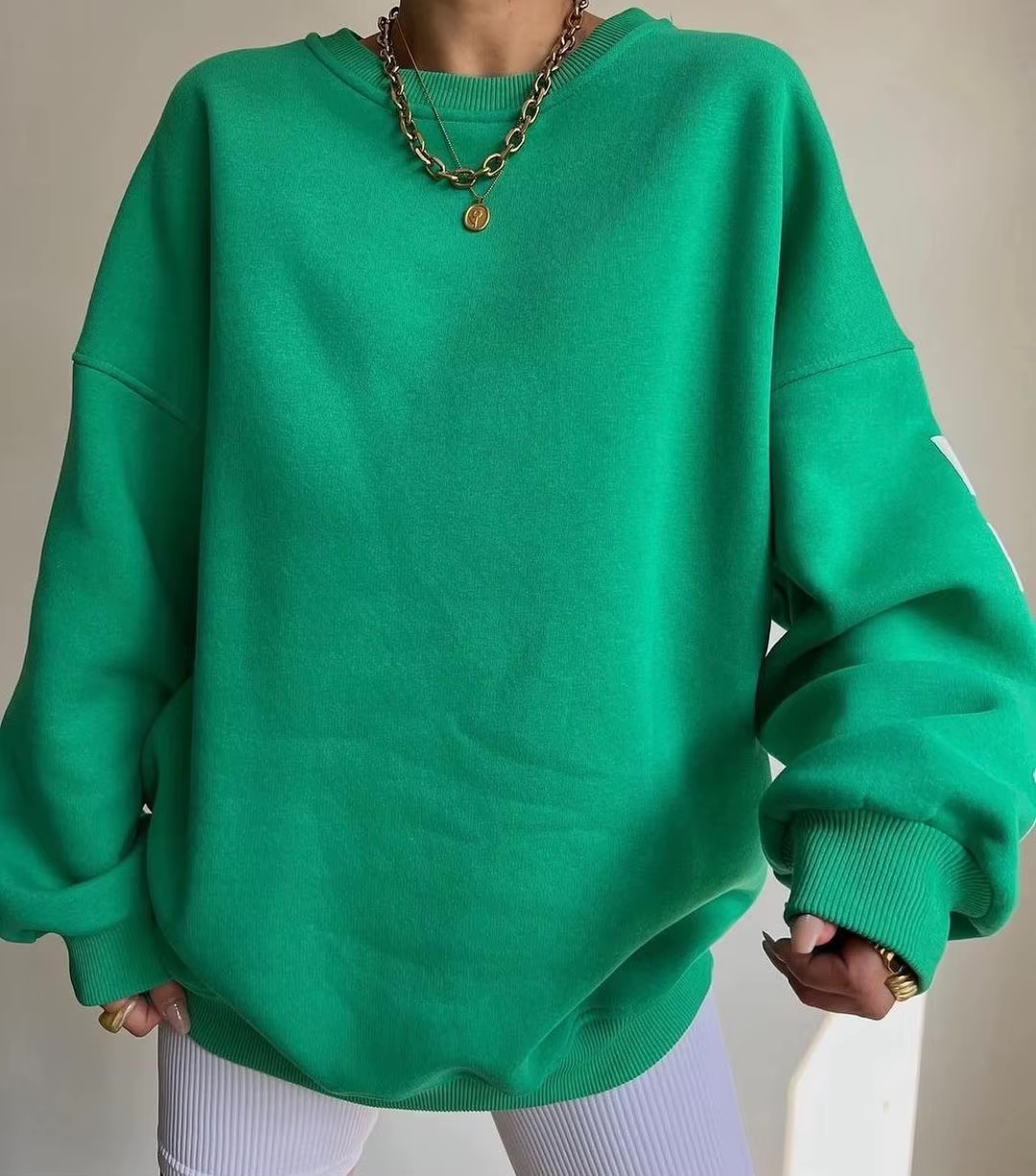 CityPulse Oversized Sweater Damen grün mit CHICAGO Print
