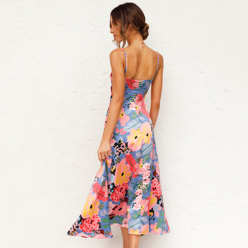Damen Hochzeitskleid mit Blumenmuster Maxi Sommerkleid
