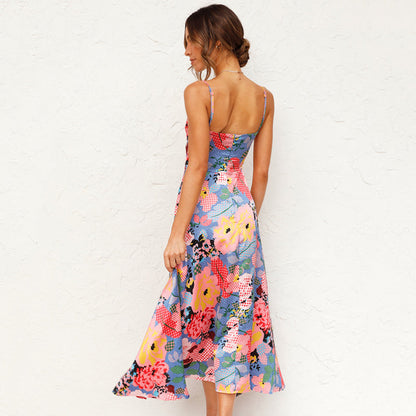 Damen Hochzeitskleid mit Blumenmuster Maxi Sommerkleid