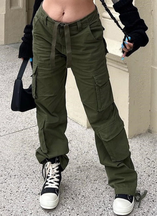 Damen Cargo-Hose Weite Beinlocke Mit Taschen