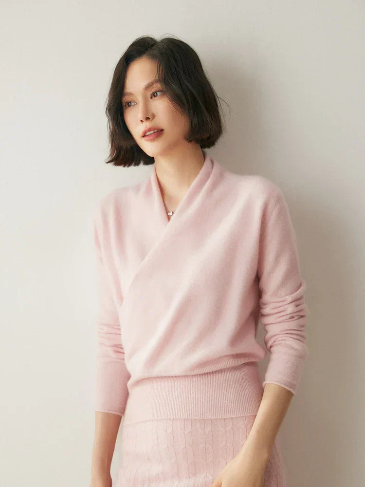 Damen Wickelpullover Überkreuzdesign aus Kaschmir Modern