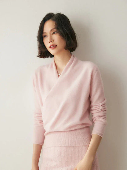 Damen Wickelpullover Überkreuzdesign aus Kaschmir Modern