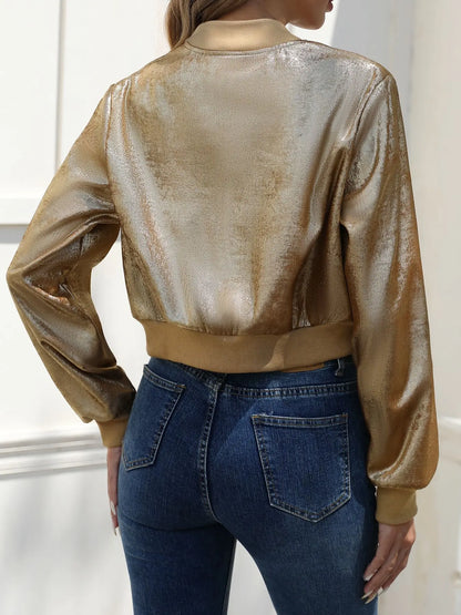 Bomberjacke Damen gold glänzend cropped

