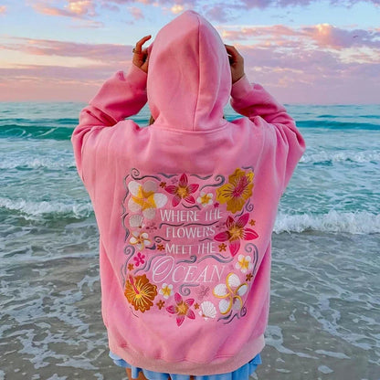 Damen Hoodie Bestickt Meeresblumen Floral Design - Norvielle