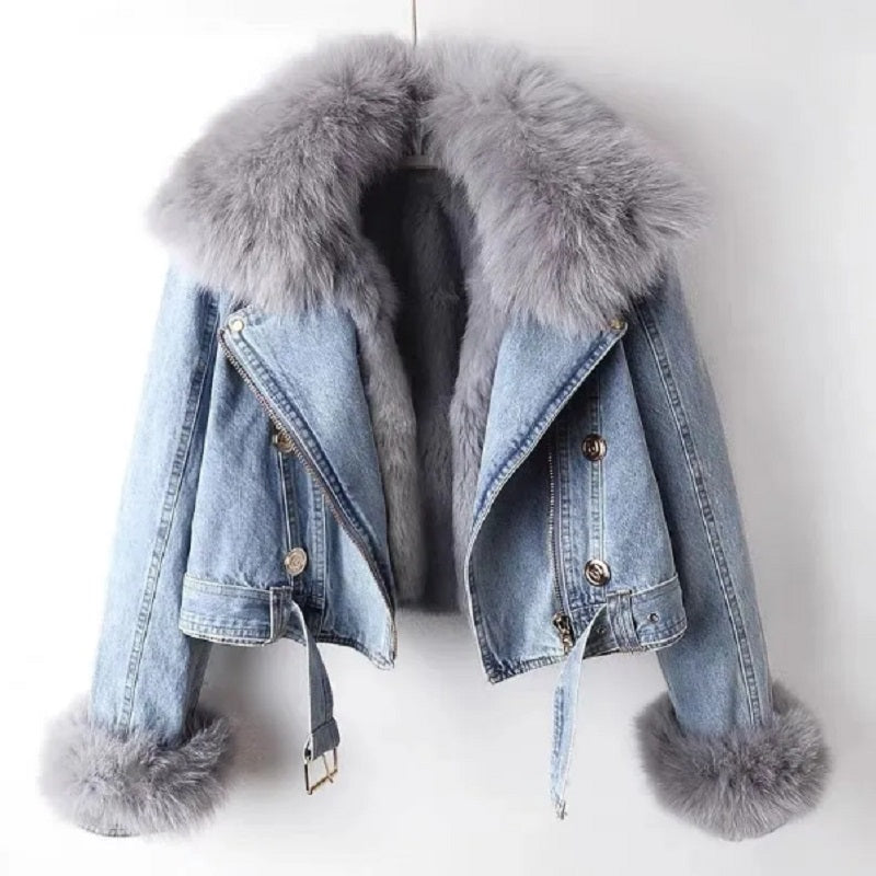 Damen Lederjacke Fellkragen Lässig Schwarz - Norvielle