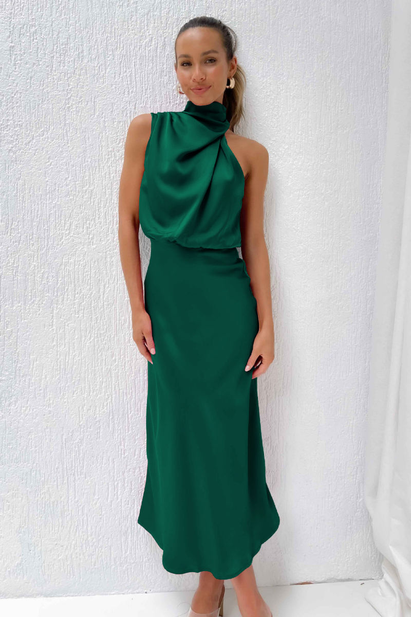 Damen Midi-Kleid Asymmetrischer Ausschnitt Stoffkleid