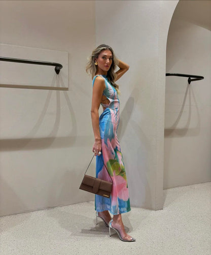 Damen Maxikleid Tiefes Rückendekolleté Elegant