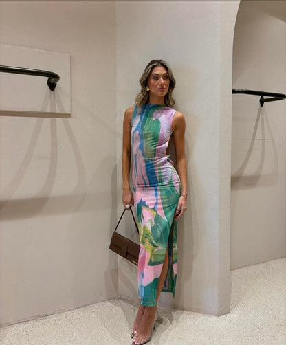 Damen Maxikleid Tiefes Rückendekolleté Elegant