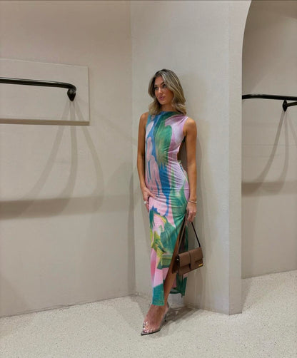 Damen Maxikleid Tiefes Rückendekolleté Elegant