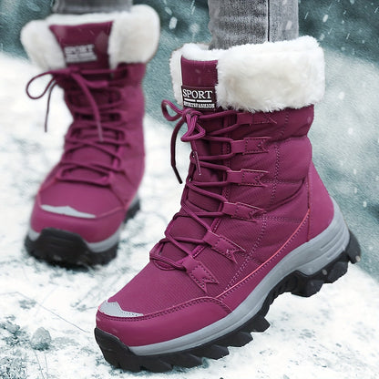 Damen Winterstiefel Fell gefüttert Schnürschuhe Schnee