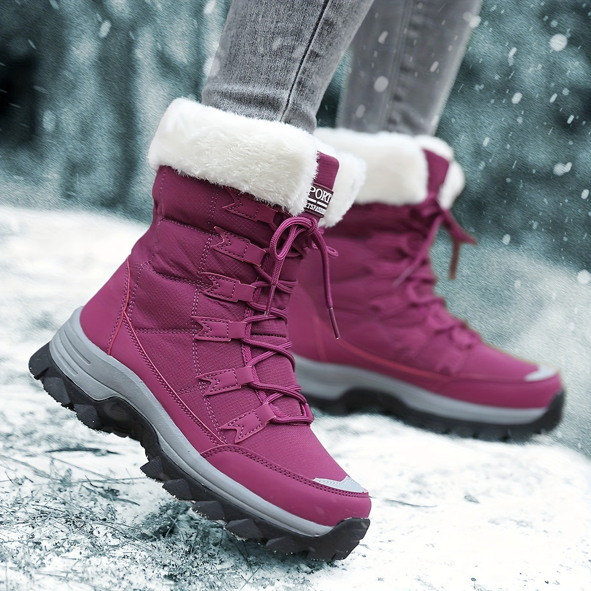 Damen Winterstiefel Fell gefüttert Schnürschuhe Schnee