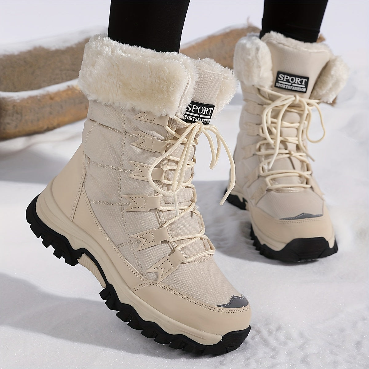 Damen Winterstiefel Fell gefüttert Schnürschuhe Schnee