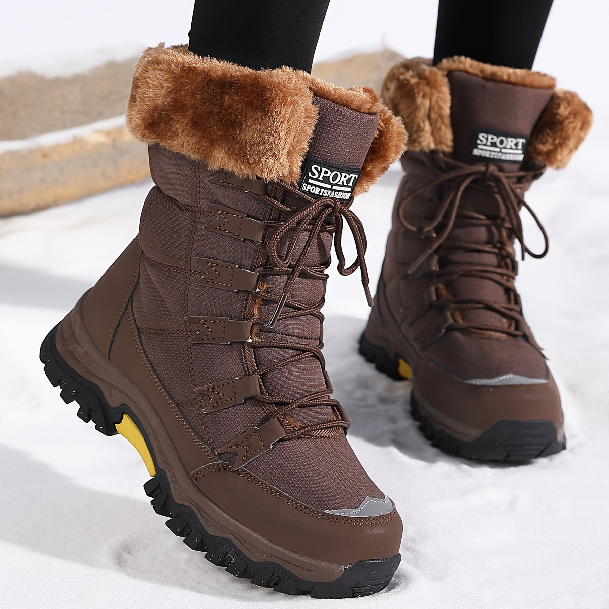 Damen Winterstiefel Fell gefüttert Schnürschuhe Schnee
