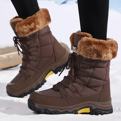 Damen Winterstiefel Fell gefüttert Schnürschuhe Schnee