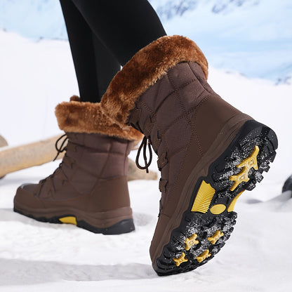 Damen Winterstiefel Fell gefüttert Schnürschuhe Schnee