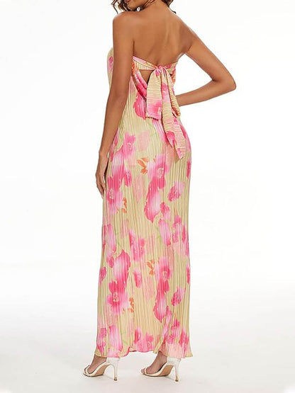Damen Maxikleid Blumendruck Elegant Lang