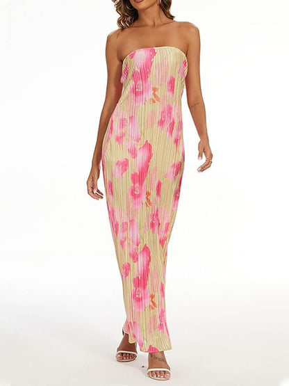 Damen Maxikleid Blumendruck Elegant Lang