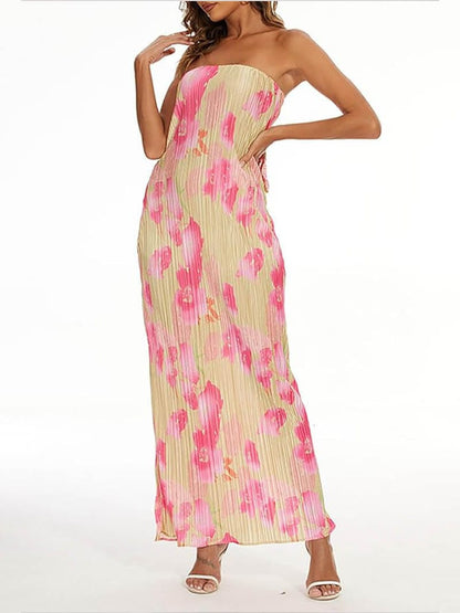 Damen Maxikleid Blumendruck Elegant Lang