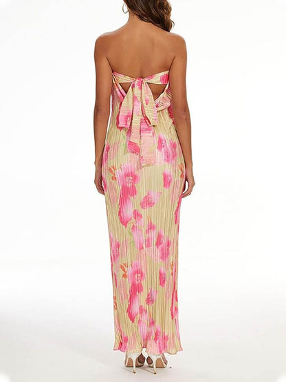 Damen Maxikleid Blumendruck Elegant Lang