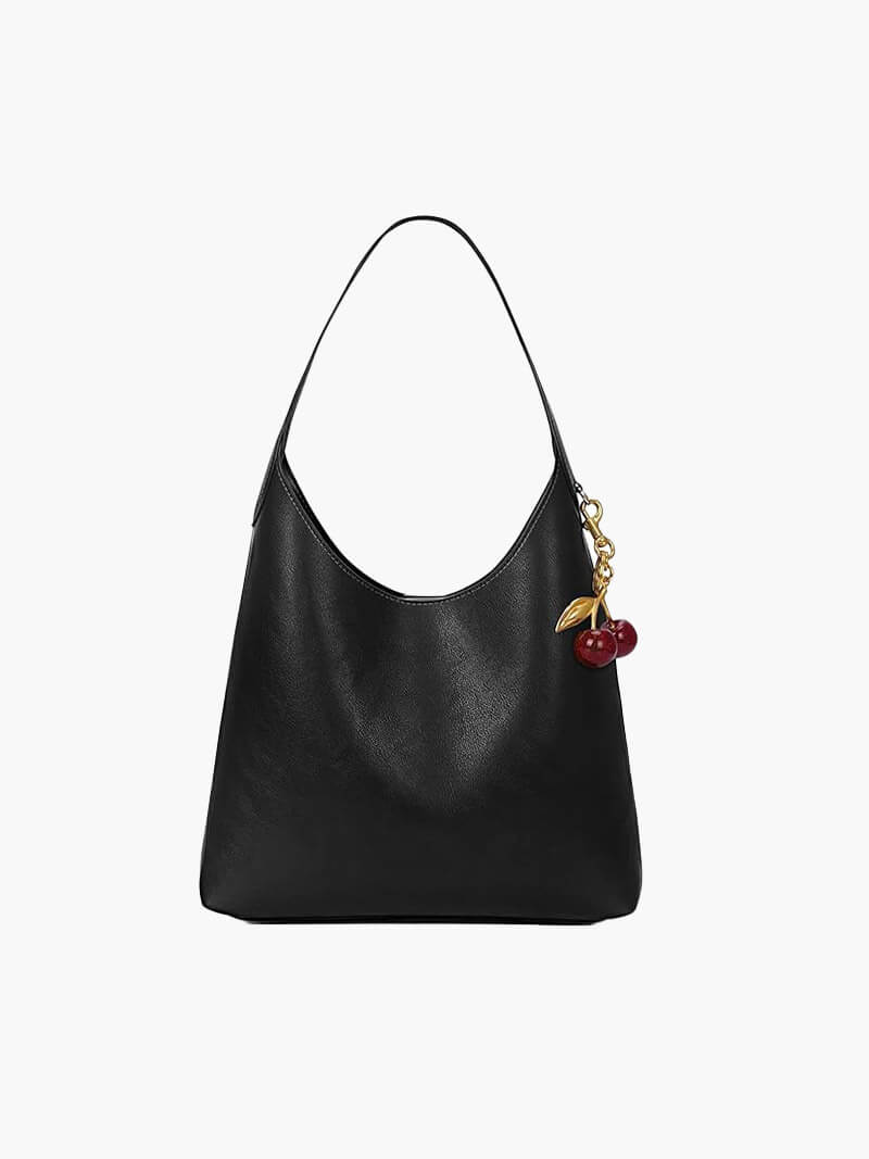 Damen-Tasche Schwarz Kirschanhänger Leder Zeitlos - Norvielle