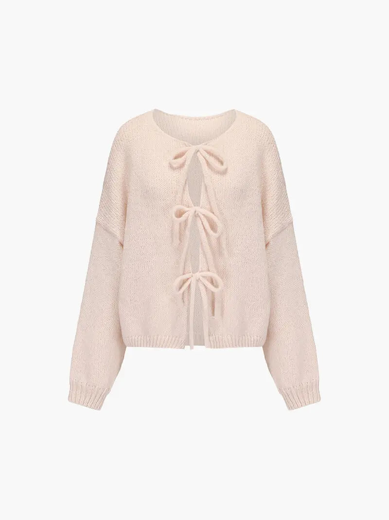 Damen Strickjacke Weich Rosa mit Schleife - Norvielle
