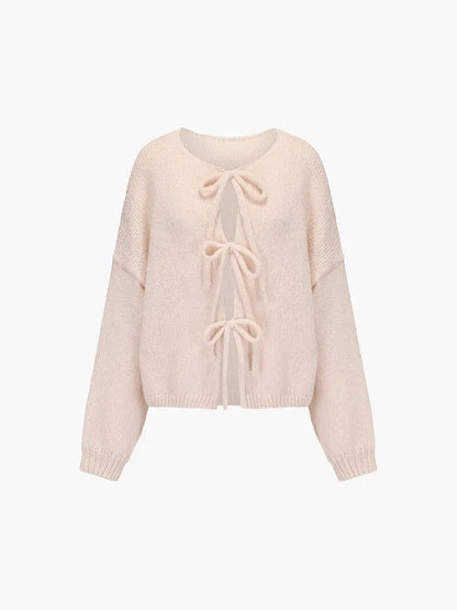 Damen Strickjacke Weich Rosa mit Schleife - Norvielle