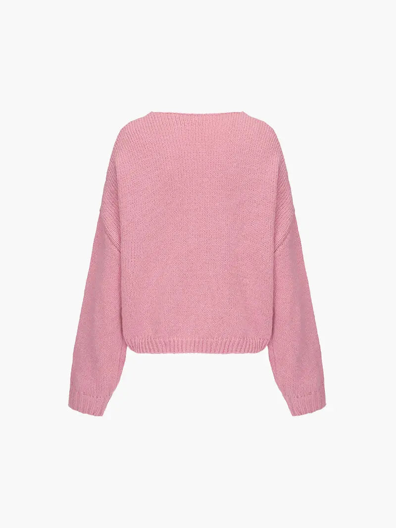 Damen Strickjacke Weich Rosa mit Schleife