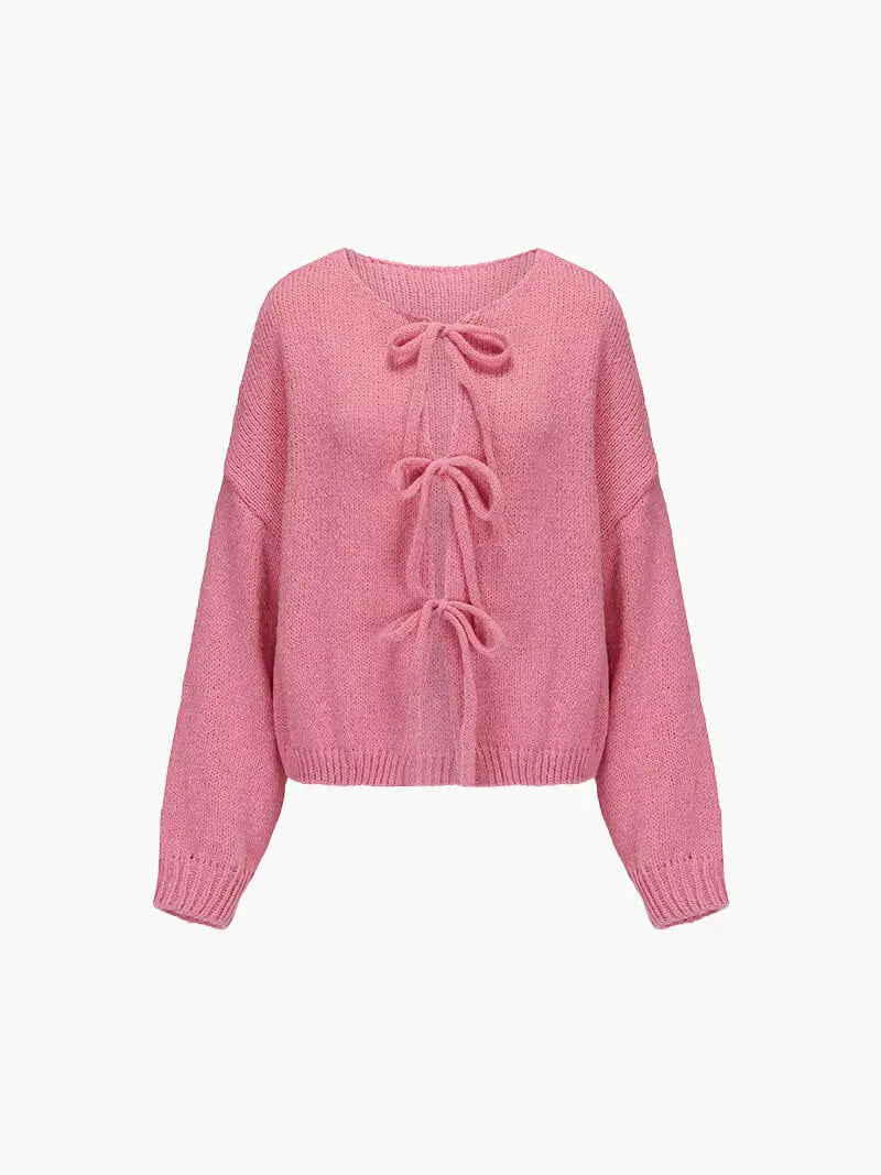 Damen Strickjacke Weich Rosa mit Schleife