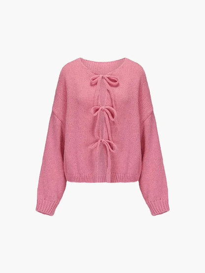Damen Strickjacke Weich Rosa mit Schleife